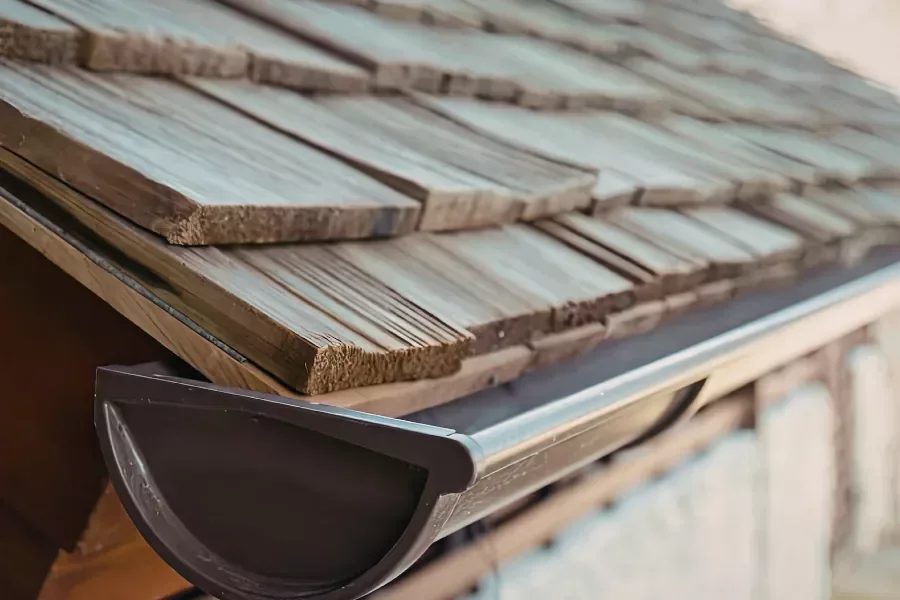 Close-up of seamless gutters on a home